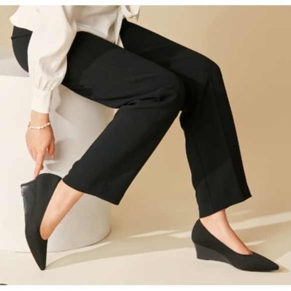 Vivaia Shoes - Vivaia Black Pointed Toe Wedge Pumps Sustainable Knit Shoes Size 37 NEW